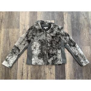 Cabi Faux Fur Jacket with Grey Knit Sleeves